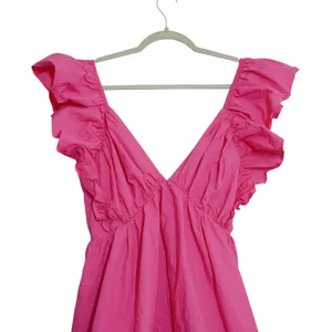 Showpo‎ Mini Dress US 10 Hot Pink Ruffle Sleeve V-Neck Tie Back Cotton Party Fun thumbnail 2