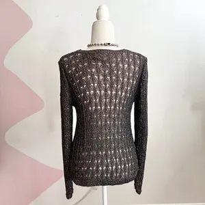 Anthropologie Pilcro Green Metallic‎ Crochet Sweater Boho Holiday Artsy Small thumbnail 2