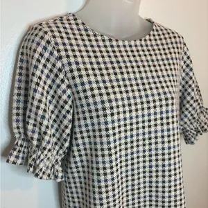 Ann Taylor Cream Checkered Blouse Size Small thumbnail 3