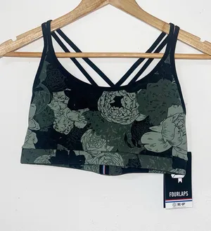 Four Laps vitality athletic fit peonies print thyme olive green new bra thumbnail 1