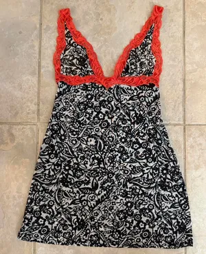 Victoria's Secret Black and White Slip with Orange Lace Trim Size Small thumbnail 1