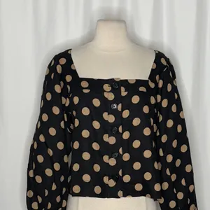NWT!! J. CREW Linen Polka Dot Square Neck Blouse Black Tan Top Preppy Medium thumbnail 3