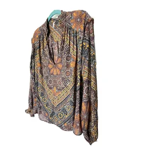 Free People Little Runaway Medallion Print Top Blouse Size Small Keyhole Neck thumbnail 7