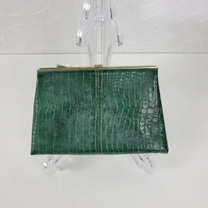 Andé Womens Clutch Bag Green Croc Embossed Pastel Floral Applique Gold Chain thumbnail 7