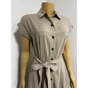 Calvin Klein Womens Tan Beige Linen Blend Button Front Belted Shirt Dress Size 4 thumbnail 5