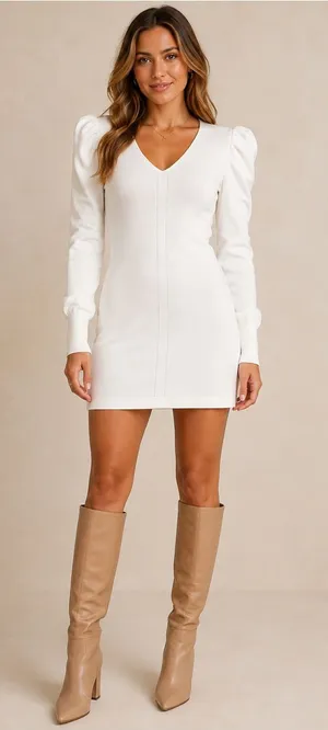 INC International Concepts White Puff Sleeve Sweater Dress M NWT thumbnail 1