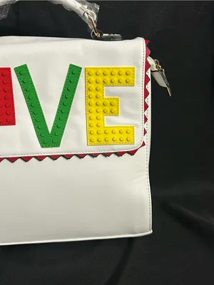 Unbranded White Top-Handle Lego Design Love Accent Satchel Shoulder Bag NWT thumbnail 4