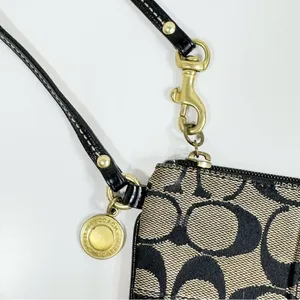 Coach 40028‎ Signature Logo Jacquard Corner Zip Wristlet Pouch Tan Black thumbnail 3