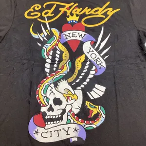 Ed Hardy Graphic T-Shirt Tee Gray Tattoo Skull Eagle Snake NYC Medium NEW! thumbnail 3