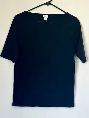 NWT J.Crew Black Boatneck Elbow Sleeve Tee - Size: Medium thumbnail 1