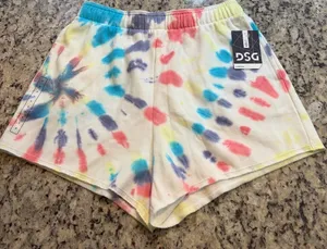 DSG Women's Tie-Dye Lounge Shorts - Blue, Pink, Yellow, Gray on White thumbnail 1