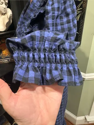 MANGO Blue & Black Gingham Smocked Babydoll Dress – Size 2 thumbnail 7