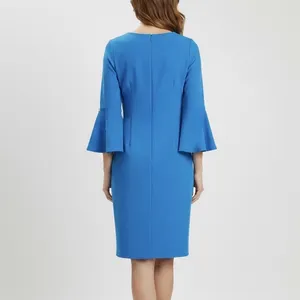 Calvin Klein Turquoise Blue‎ 3/4 Bell Sleeve Stretch Crepe Sheath Dress Size 6 thumbnail 2