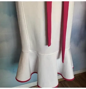 New York & Company Strapless White Dress with Pink Waist Tie and Hem Accent thumbnail 6