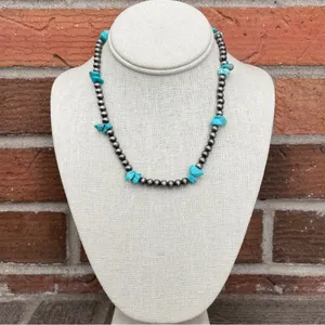 Navajo Style Pearl Necklace with Turquoise Chips thumbnail 2