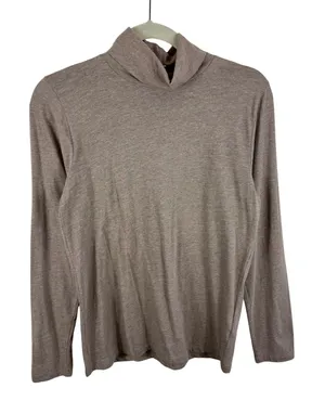 J.Crew Womens Taupe Heather Cotton Blend Long Sleeve Turtleneck Top Size M thumbnail 1