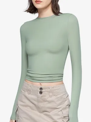 Women's Long Sleeve Crewneck Top in Sage Green thumbnail 1