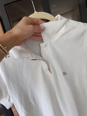 Burberry polo shirt short sleeve top collar cotton plaid trim embroidered logo thumbnail 4