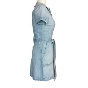 Alice + Olivia Jeans Blue Denim‎ Mini Dress Size 2 Zipper Front Pockets Belted thumbnail 6