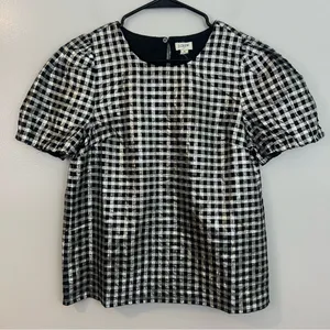 NWT J. Crew Silver/Black Gingham/Plaid Short Sleeve Metallic Top Size Small thumbnail 1