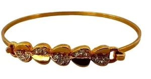 Gold tone heart rhinestone bangle bracelet thumbnail 1