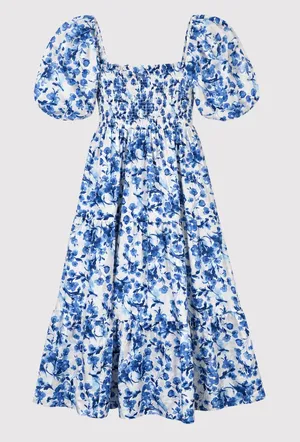 Abercrombie Fitch Midi Dress Blue Toile De Jouy Smocked Puffed Cottagecore Small thumbnail 1