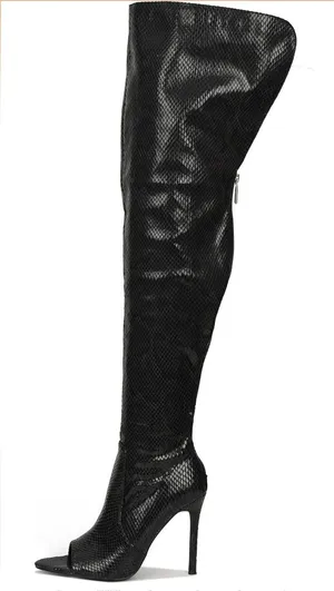 Cape Robbin Black Over-The-Knee Faux Snakeskin Stiletto Boots thumbnail 1