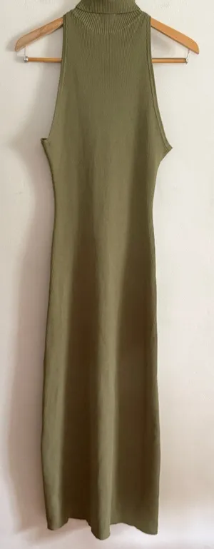 MESHKI Olive Green Rib Knit Turtleneck Sleeveless Midi Dress Extra Large Bodycon thumbnail 1