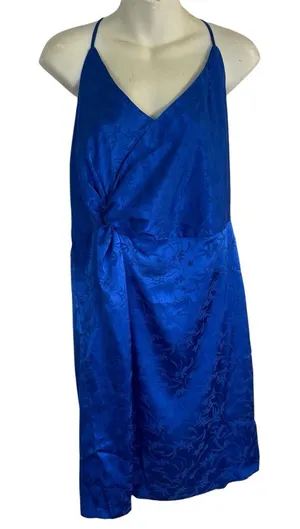 Lulu's Blue Satin Spaghetti Straps V-Neck Dress Size XL glam coquette rave chic thumbnail 1