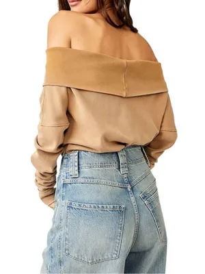 Free People Not The Same Tee Iced Coffee Off Shoulder Top Medium thumbnail 2