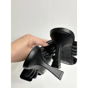 Abound Open Toe Sandals‎ Womens Size 6 Qarly Heeled Black Slip On Heels thumbnail 6