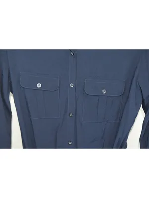 SHEIN Shirt Dress Womens Small Navy Blue Belted Long Sleeve Midi Wrap Style thumbnail 5