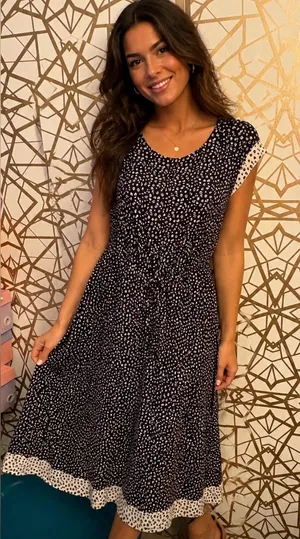 White House Black Market Black and White Dot Midi Dress, L thumbnail 1