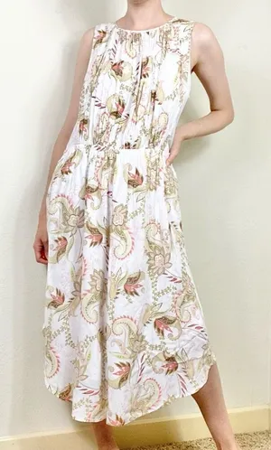 J. Jill White Floral Paisley Apron Sleeveless Midi Maxi Dress Size M thumbnail 1