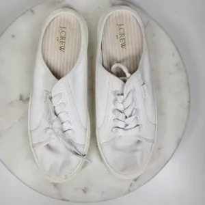J.Crew Slip-on Sneakers Womens 8 White Canvas Slide On Lace Up Casual Mule thumbnail 3