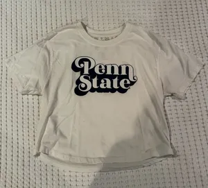 Pressbox White Crop Tee with Navy Penn State Logo thumbnail 1