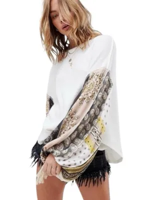 We The Free (Free People) "Blossom" Thermal Patchwork Sleeve Top thumbnail 3