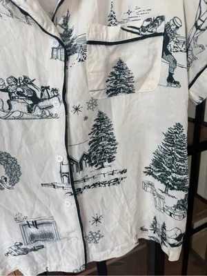Katie Kime toile print holidays christmas winter pajamas top shirt short sleeve thumbnail 7
