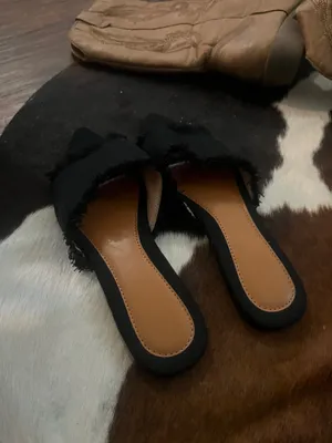 Ladies black frayed flats thumbnail 3