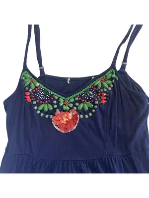 Y2K summer deep purple Dress with Floral Embroidery thumbnail 2