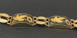 Vintage Damascene Gold-tone Enameled Birds & Flowers Link 8” Bracelet 16.3g thumbnail 9