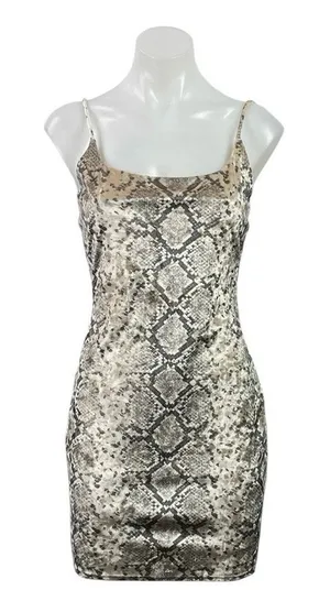 Windsor Beige Velvet Velour Snakeskin Cami Sleeveless Tank Mini Bodycon Dress M thumbnail 1