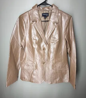Chadwicks Vintage Y2K Champagne Gold Metallic Leather Blazer Tailored Capsule thumbnail 1
