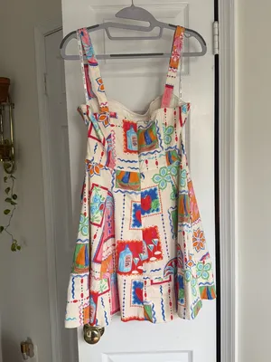 Avec Les Filles Sweetheart Neck Mini Dress Painted Print A-Line Sundress Size 6 thumbnail 6