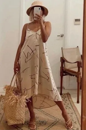 Anthropologie Sancia Claudia Tan Dress Size XS Abstract Miro Print thumbnail 1