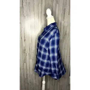 Ralph Lauren Women's 2XL‎ Blue & White Plaid Button-Up Shirt Long Sleeve thumbnail 4