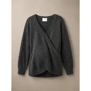 Old Navy Women Maternity Sweater L Gray Faux Wrap V-Neck Long Sleeve Knit thumbnail 2