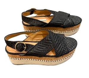 Zara Woven Platform Espadrille Sandals Black NWOT Size 36/6 thumbnail 1