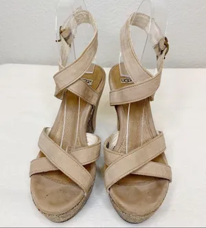 UGG Arian Snake Platform Wedge Ankle Wrap Tan Leather Sandals Womens Size 7.5 thumbnail 7