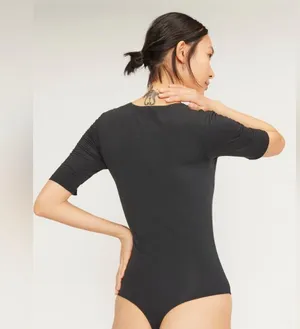 New Everlane The Short-Sleeve Crew Neck Bodysuit Black Thong Size Small thumbnail 5